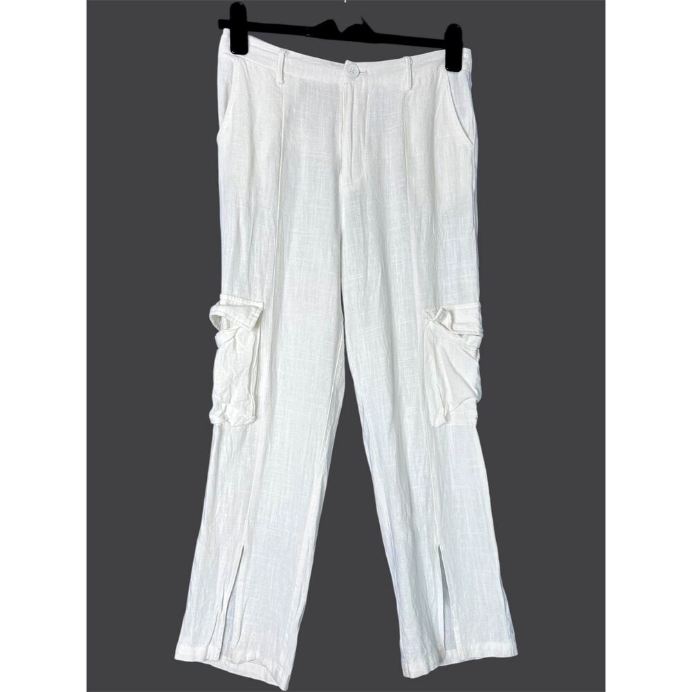 Princess Polly Womens White Linen Pants Sz S Neutral Coastal Preppy Euro Summer